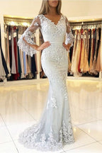 Robes de soirée longues en dentelle à manches longues, robes de bal 