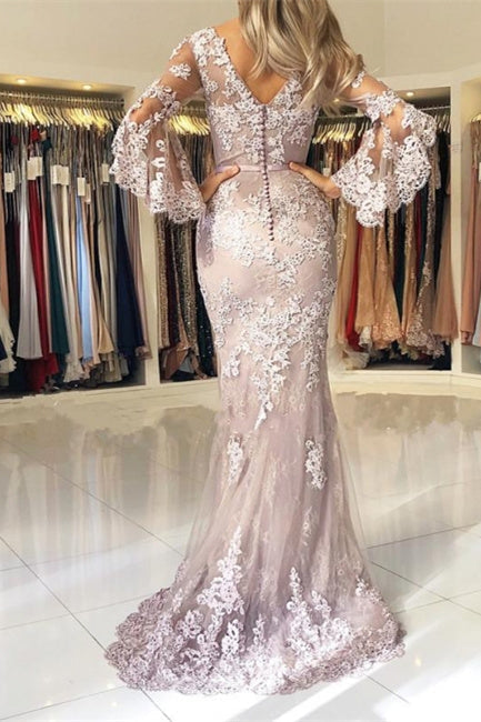 Robes de soirée longues en dentelle à manches longues, robes de bal 