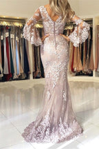 Robes de soirée longues en dentelle à manches longues, robes de bal 
