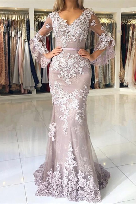 Robes de soirée longues en dentelle à manches longues, robes de bal 
