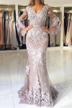 Robes de soirée longues en dentelle à manches longues, robes de bal 