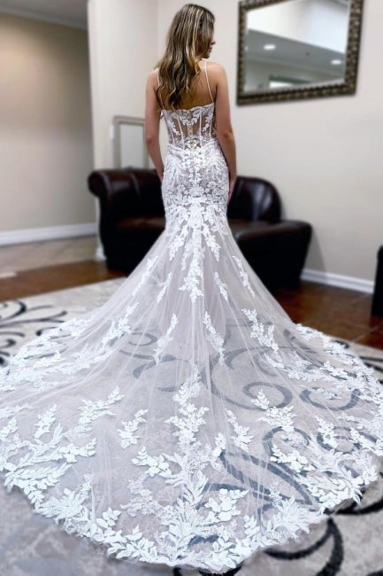 Vestidos de novia de sirena sin mangas con encaje y espalda descubierta de Fashion Jewel