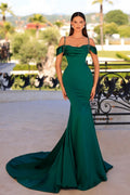 Robe de bal sirène longue vert foncé à la mode, sans manches, en satin et perles