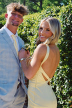 Bliss | Yellow Mermaid Satin V Neck Long Party Dress