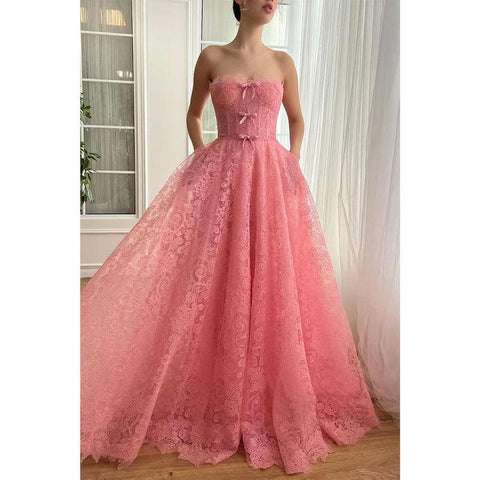 Tulle A-line Sweetheart Strapless with Pockets Party Prom Evening Dress
