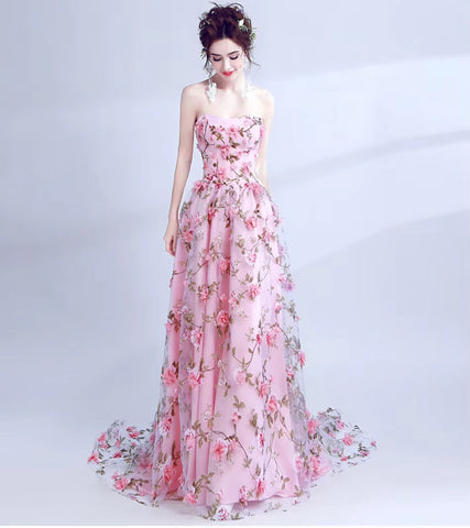 Evening dress autumn new bean pink tube top bride wedding banquet annual meeting evening dress