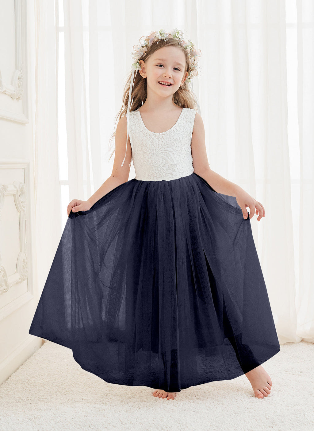 Vestido de niña de las flores de tul y encaje encantado 
