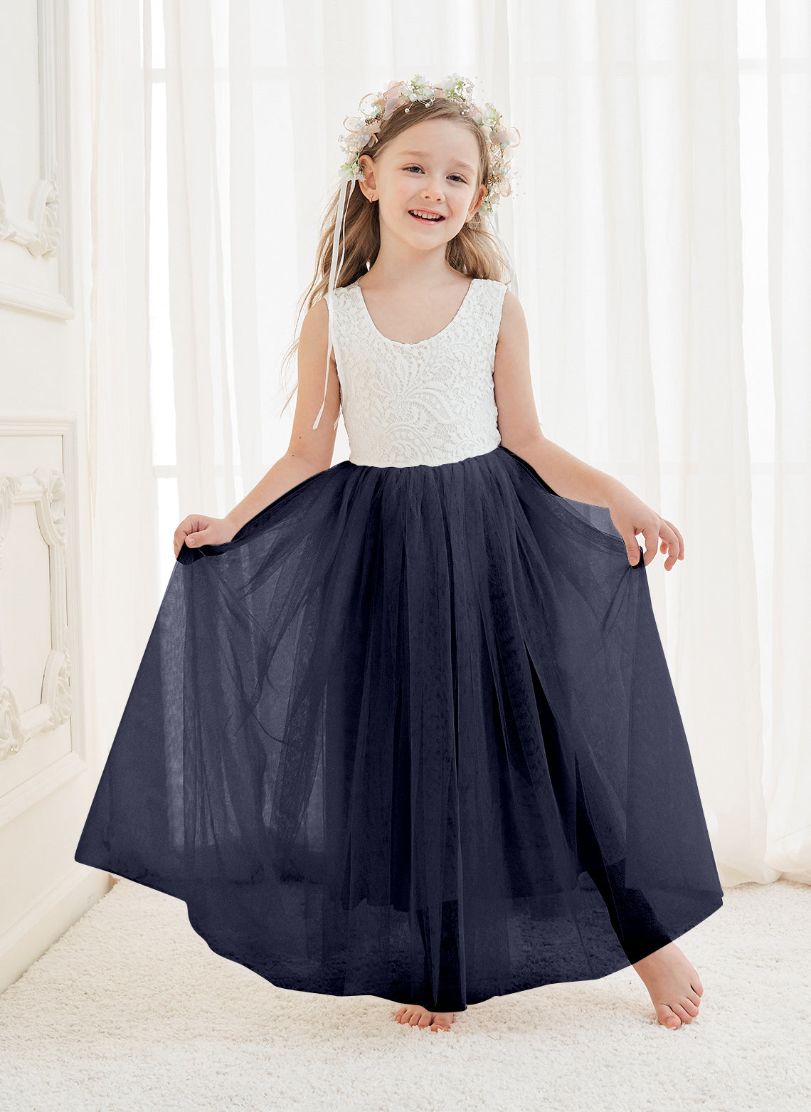 Vestido de niña de las flores de tul y encaje encantado 