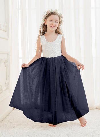 Vestido de niña de las flores de tul y encaje encantado 