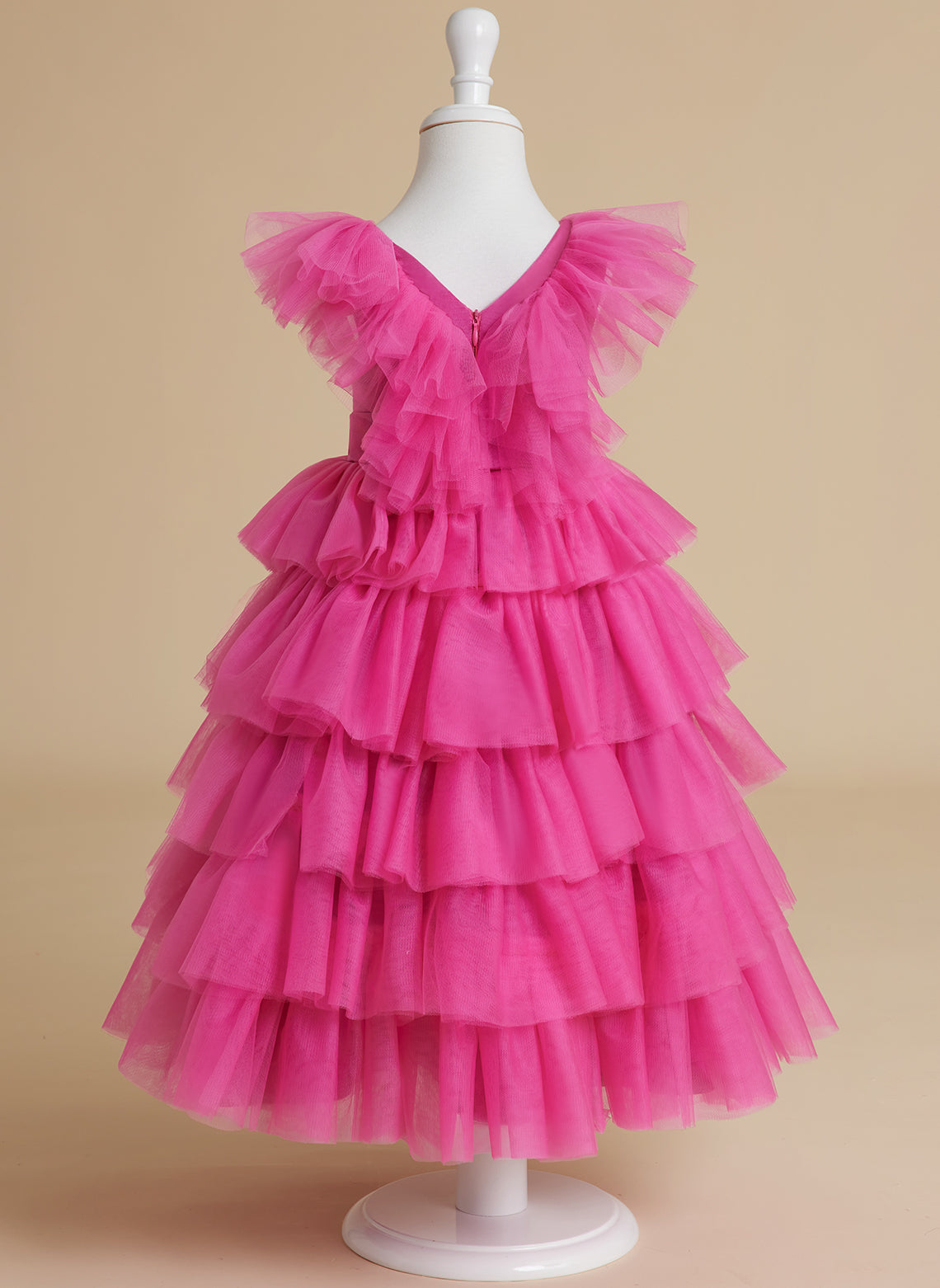 Vestido de princesa rosa estilo princesa, sin mangas, de tul y con volantes para niña de las flores 
