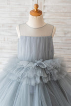 Vestido de princesa/vestido de tul hasta la rodilla para niña de las flores 