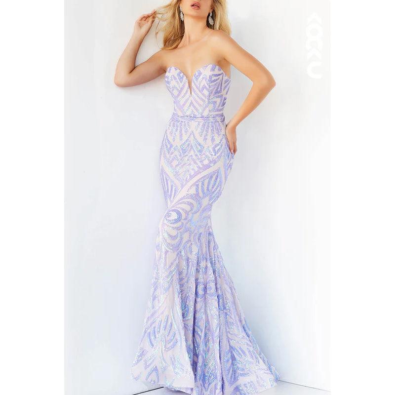 Vestido de noche largo de sirena con lentejuelas, sin mangas y sin tirantes y escote corazón