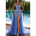 Glamoroso y dramático vestido de fiesta de noche brillante de sirena sin mangas con un solo hombro