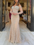 Vestido de fiesta largo de tul con escote corazón, sin tirantes, con cuentas, corte sirena, modelo Y7629