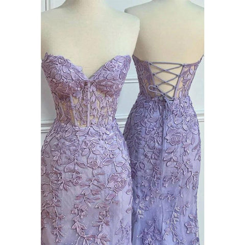 Robe de bal longue sexy à col en V et appliques en dentelle 