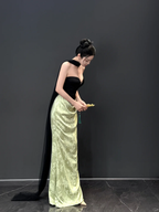 Vintage Strapless Satin Mermaid Prom Dress Long Evening Dress Y8593