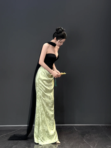 Vintage Strapless Satin Mermaid Prom Dress Long Evening Dress Y8593