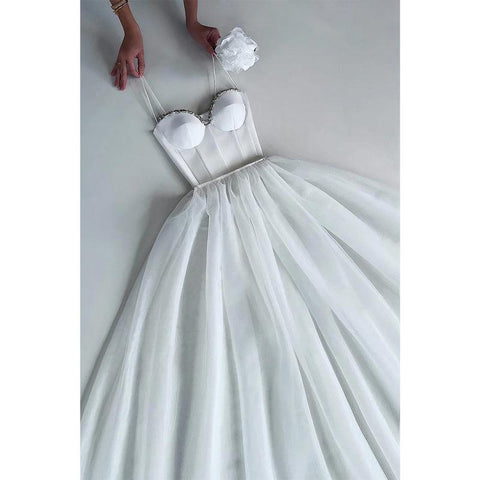 Spaghetti Straps Beads Long Formal Party Dress