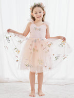 Vestido de niña pequeña de las flores, corte en A, sin mangas, de tul bordado floral. 