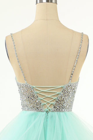 Vestido de fiesta de tul con escote en V y corte en A