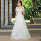 Robe de mariée en dentelle, demi-manches, Illusion de mariée, boutons au dos, grande taille, sur mesure 