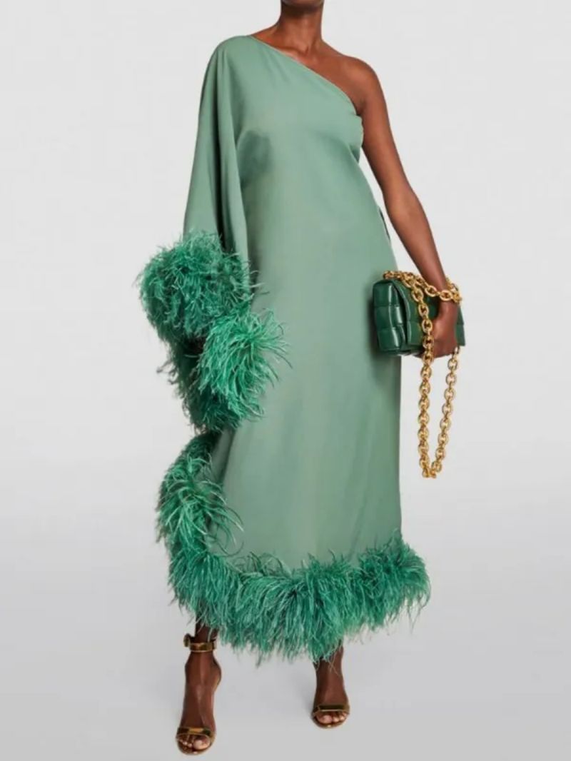 Vestido de noche de plumas para mujer, estilo primavera-verano, con un solo hombro y corte amplio – Una opción elegante y con estilo para ocasiones especiales 