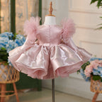 Vestido de tul satinado hasta la rodilla para fiesta de primer cumpleaños de niña 