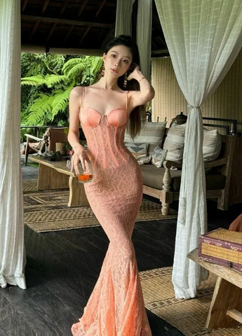 Vestido de noche largo de sirena de encaje sexy Y7693