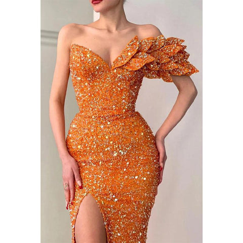 Robe de bal sexy à paillettes et col en V