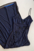 Precioso vestido de fiesta azul marino con escote en V, tirantes y lentejuelas, de gasa, vestido de noche Y7563