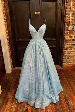 Robe de bal longue chic à sequins et col en V, robe de soirée formelle coupe A Y04