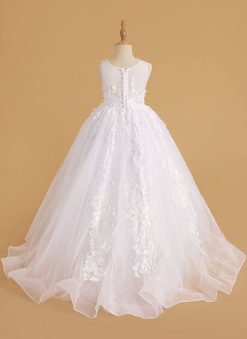 Robe de bal rose de princesse pour filles avec applications de dentelle 