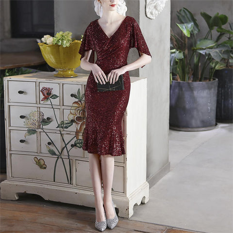 Robe de soirée cocktail à sequins colorés pour femme, courte, style féerique. 