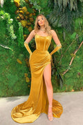 Robe de bal sirène longue bustier en velours avec fente