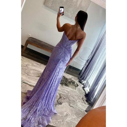 Robe de soirée sexy fourreau sans bretelles à fleurs appliquées et paillettes, robe de bal avec haut