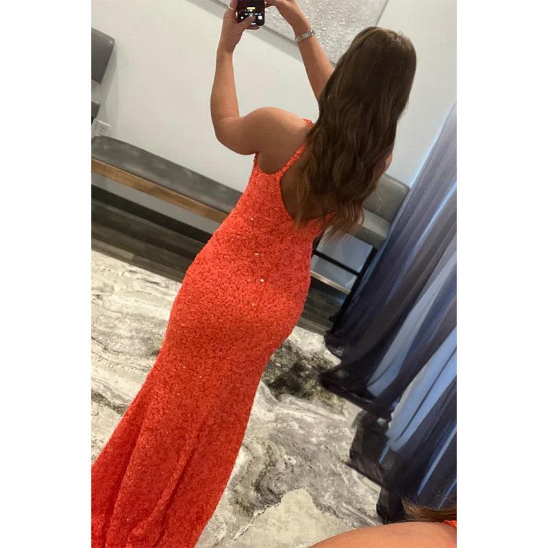 Robe de bal scintillante à paillettes et col en V Sevy 