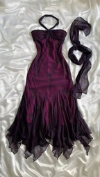 Robe de bal sirène vintage violette en mousseline de soie à perles, dos nu, longue robe de soirée Y7503