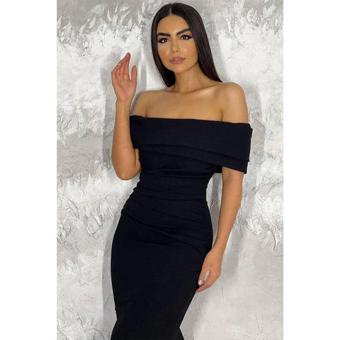 Vestido de noche largo con hombros descubiertos y corte tubo/columna sencillo 