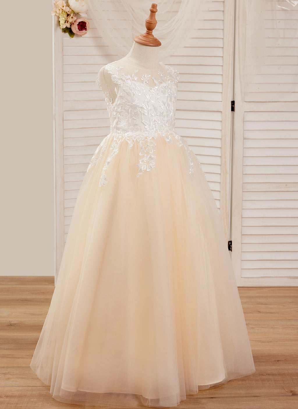Vestido rosa de corte A, largo hasta el suelo, de tul y encaje (010226589) 