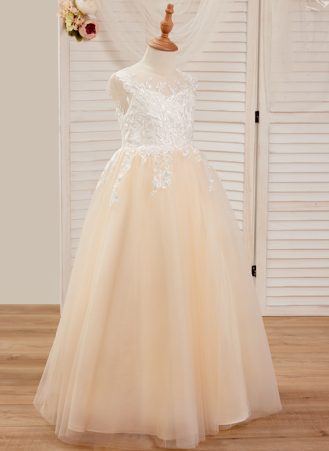 Vestido rosa de corte A, largo hasta el suelo, de tul y encaje (010226589) 