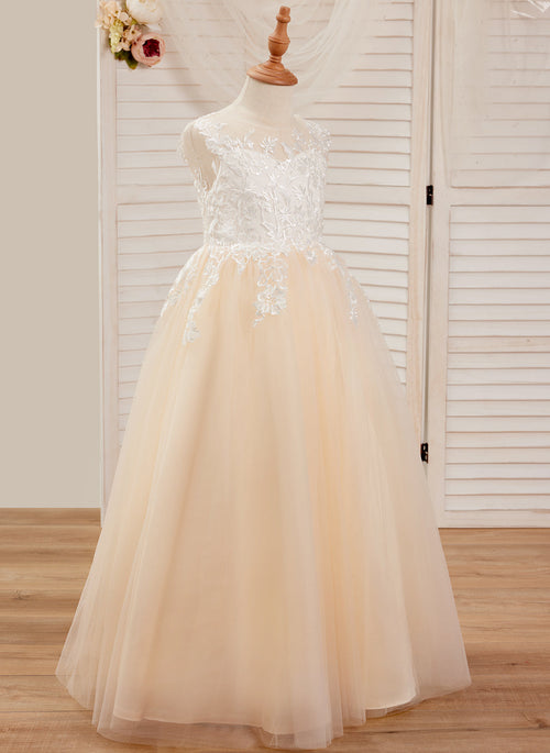 A-line Lace Tulle Floor-length Pink Dress (010226589)