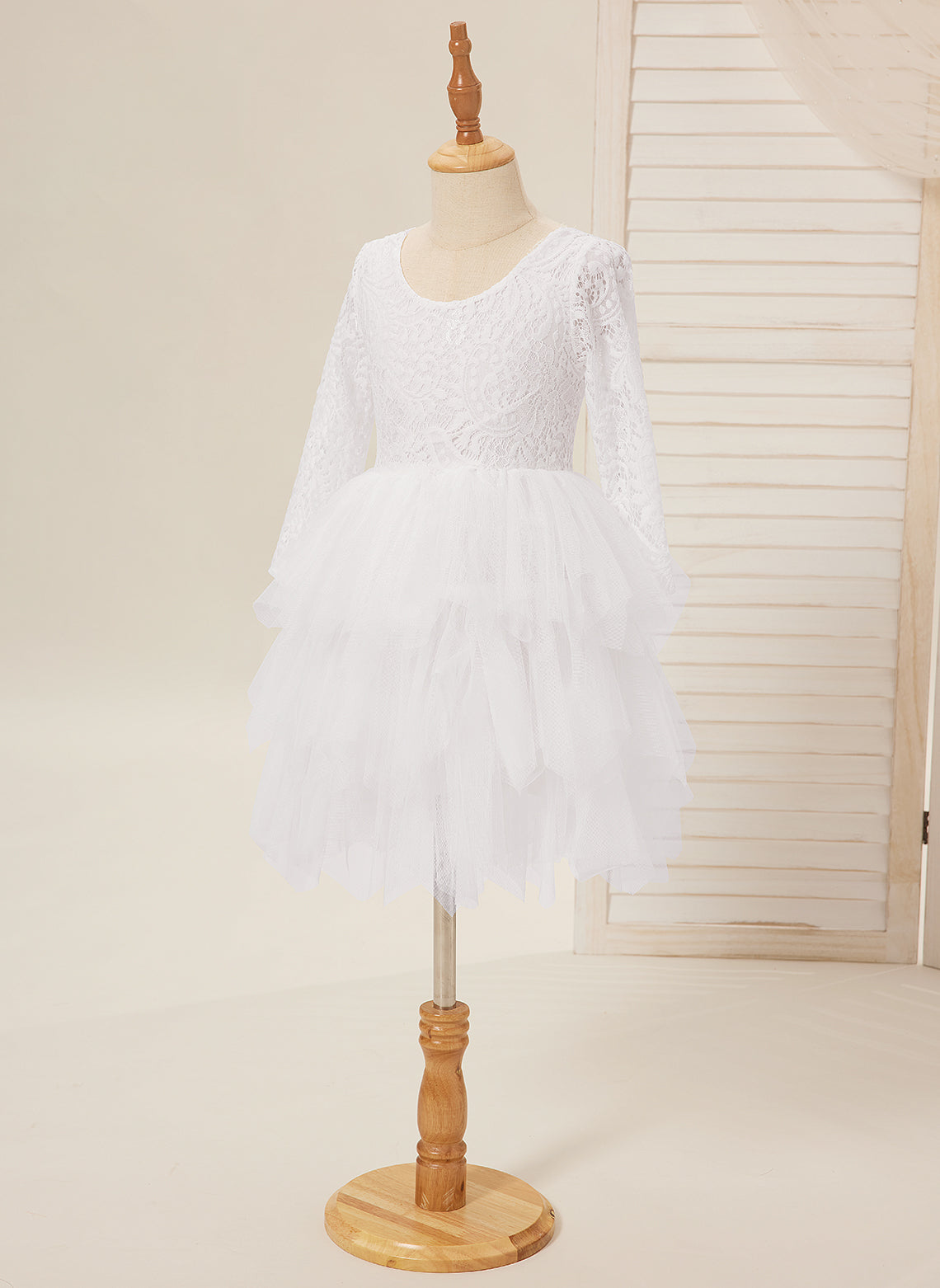 Vestido blanco de tul y encaje hasta la rodilla (2003227580) 