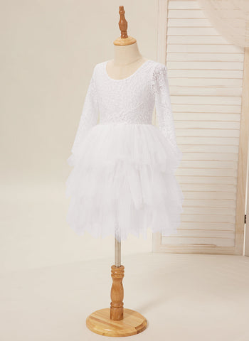 Vestido blanco de tul y encaje hasta la rodilla (2003227580) 