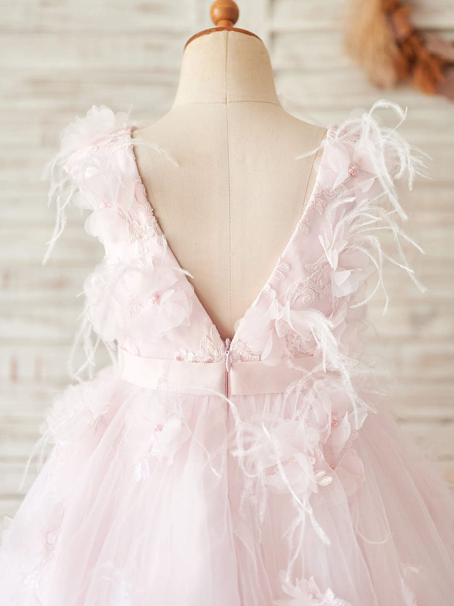 Vestido de princesa de tul y encaje para niña de las flores, estilo baile/vestido de princesa, hasta la rodilla 