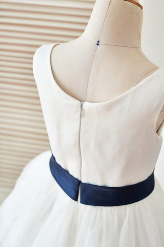 Vestido de princesa/vestido de princesa de satén y tul hasta la rodilla para niña de las flores 