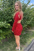 Sparkly Sheath Deep V Neck Sequins Short Homecoming Dress with Keyhole
