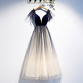 Blue v neck velvet top tulle short homecoming dress s98
