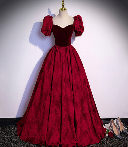 Robe de soirée longue en velours jacquard bordeaux, taille S89
