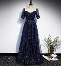 Blue tulle long prom dress blue evening dress s106