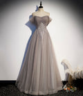 Elegante vestido largo de fiesta de tul y encaje, corte en A, talla 67